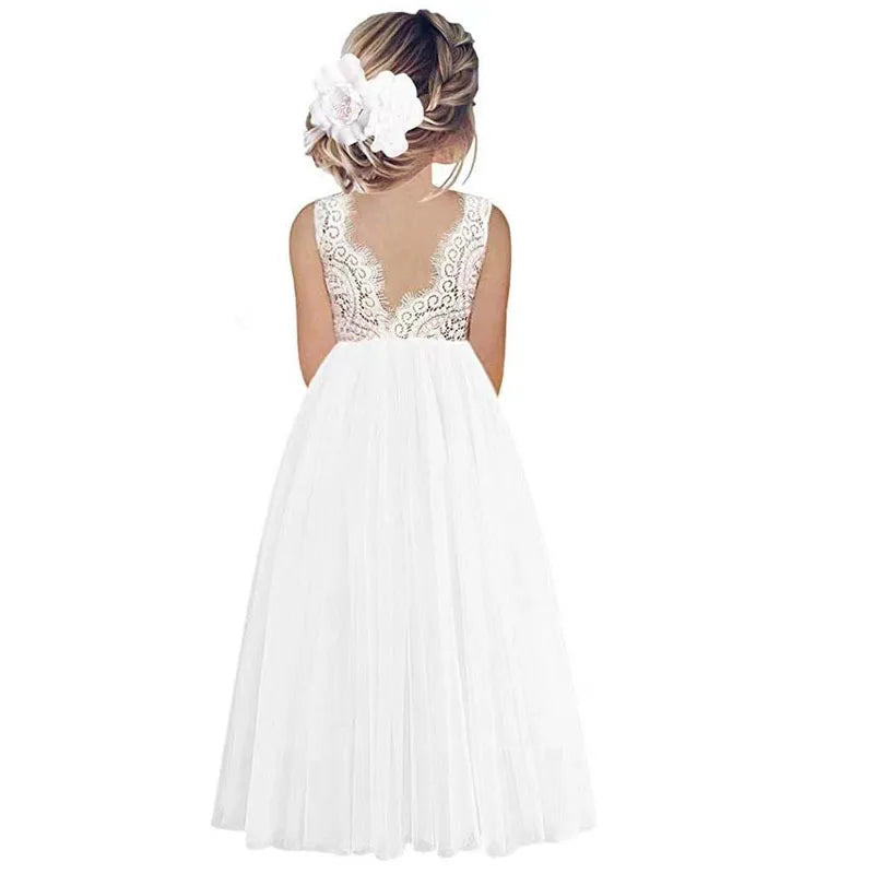 Princess Party Lace Flower Girl Dress Baby Kids Summer Wedding Birthday Dress