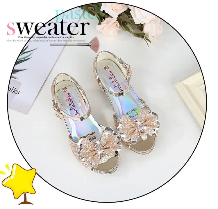 Girls Princess Shoes Summer Children High Heels Open-toe Party Wedding Toddlers Sandals