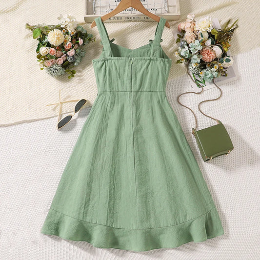 Summer Girl's Dress 8-12 Years Old Cute Bow-Embellished Slip Panel