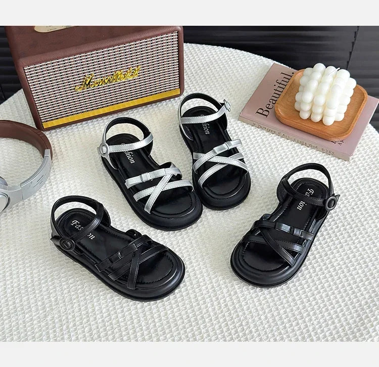 Girls Beach Shoes Bow-knot 2025 Summer Brand New Soft Open Toes Fashion Kids Sandals Princess Sweet Style Anti-slippery Shoes