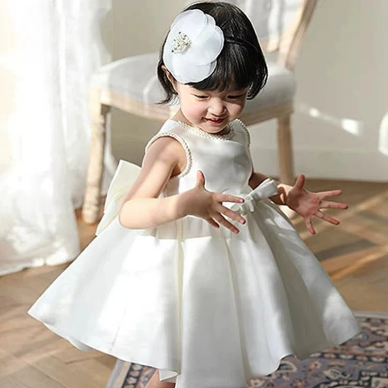 Baby Girl Dress For 1st Birthday, Piano Performance In White  Princess Dress