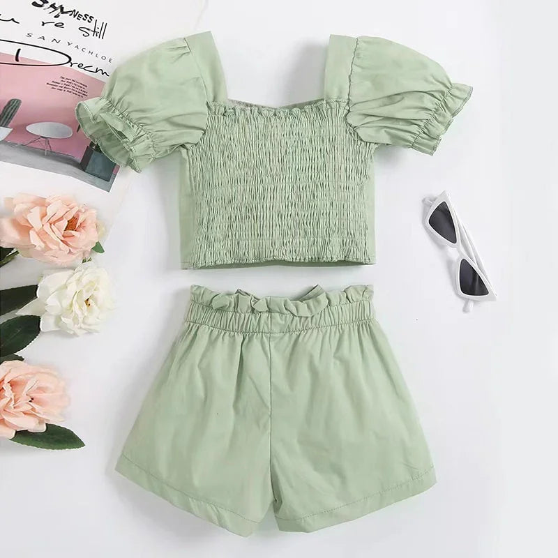 Angelica Girls Clothing Summer Short Sleeve Children Two Piece Set - GuGuTon baby store - Baby Fashion - Toddlers Outfits - Babies Outfits - Toddler Clothes - Kids Clothing - Newborn Clothes - Newborn Wear - Kids Wear - Trending Clothes - Trending Outfits - Fall Fashion - Winter Fashion - Girls Clothes - Boys Clothes - Babies Wear - Kids Accessories - KidsWear - Summer Clothes - Summer Fashion - Summer Trend - Falls Sweaters - Tops - Bottom - Jeans - Blouse - Dresses - Newborn Dresses - Toys