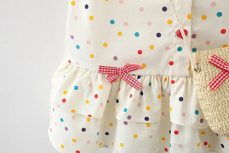 Cotton Dress for Baby Girl Heart Shaped Button Colorful Dress