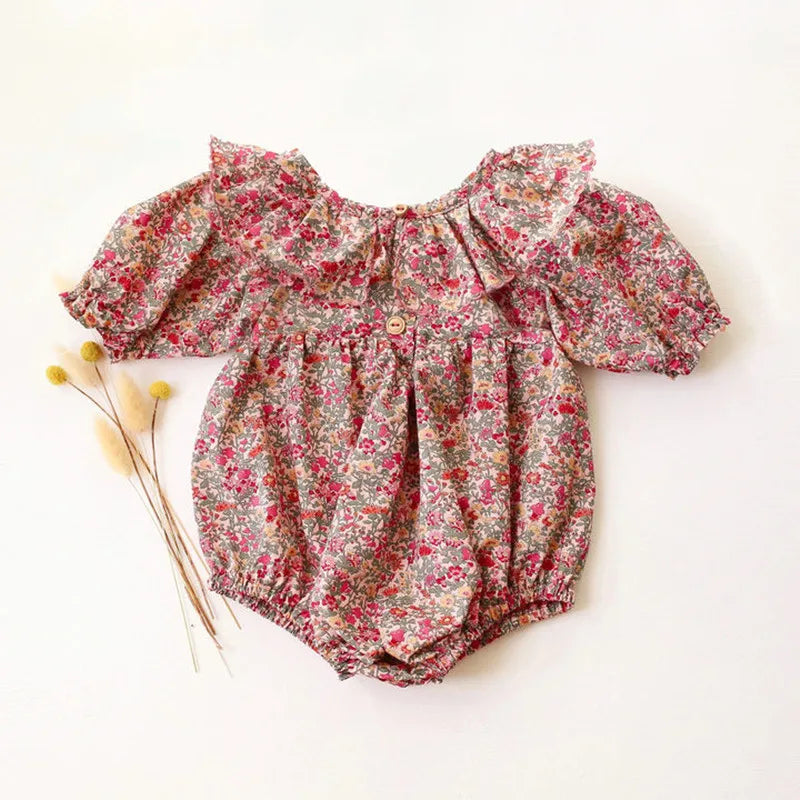 Floral Short Sleeve Romper With Bow