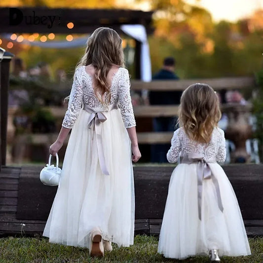 Princess Dresses for Weddings Birthday Elegant Flower Girl Fashion Long Lace