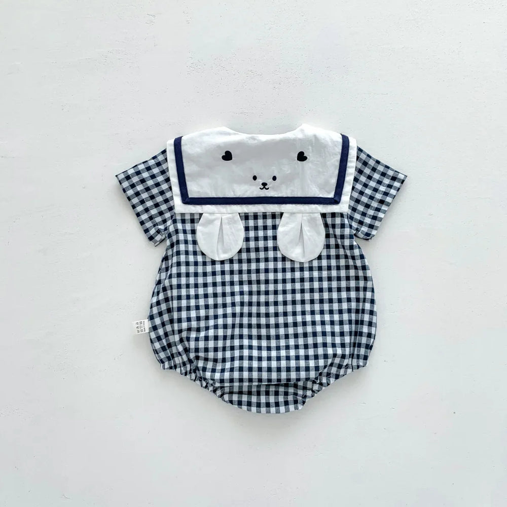 Plaid Bunny Collar Romper