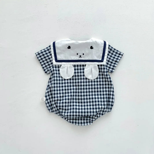 Plaid Bunny Collar Romper