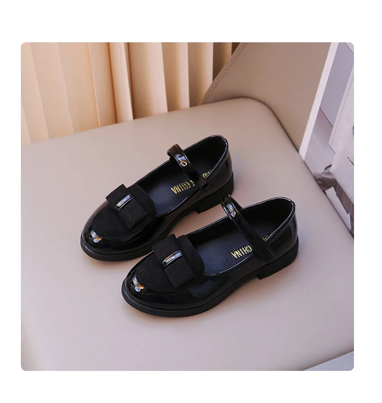Girl's Leather Shoes Princess Dress Shoes for Kids Big Girls Casual Student Flats 2025 Spring/Autumn New Style Sweet with Bowtie