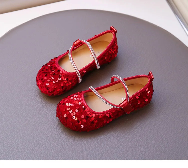 Fashion Girl Shoe 2025autumn New Sequined Princess Shoe Sweet Girl Party Dresses Soft Sole Kid Shoes Women Shoes Designer Shoes