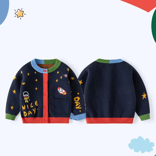 Tony Astronaut Star Patchwork Little Boys Sweater