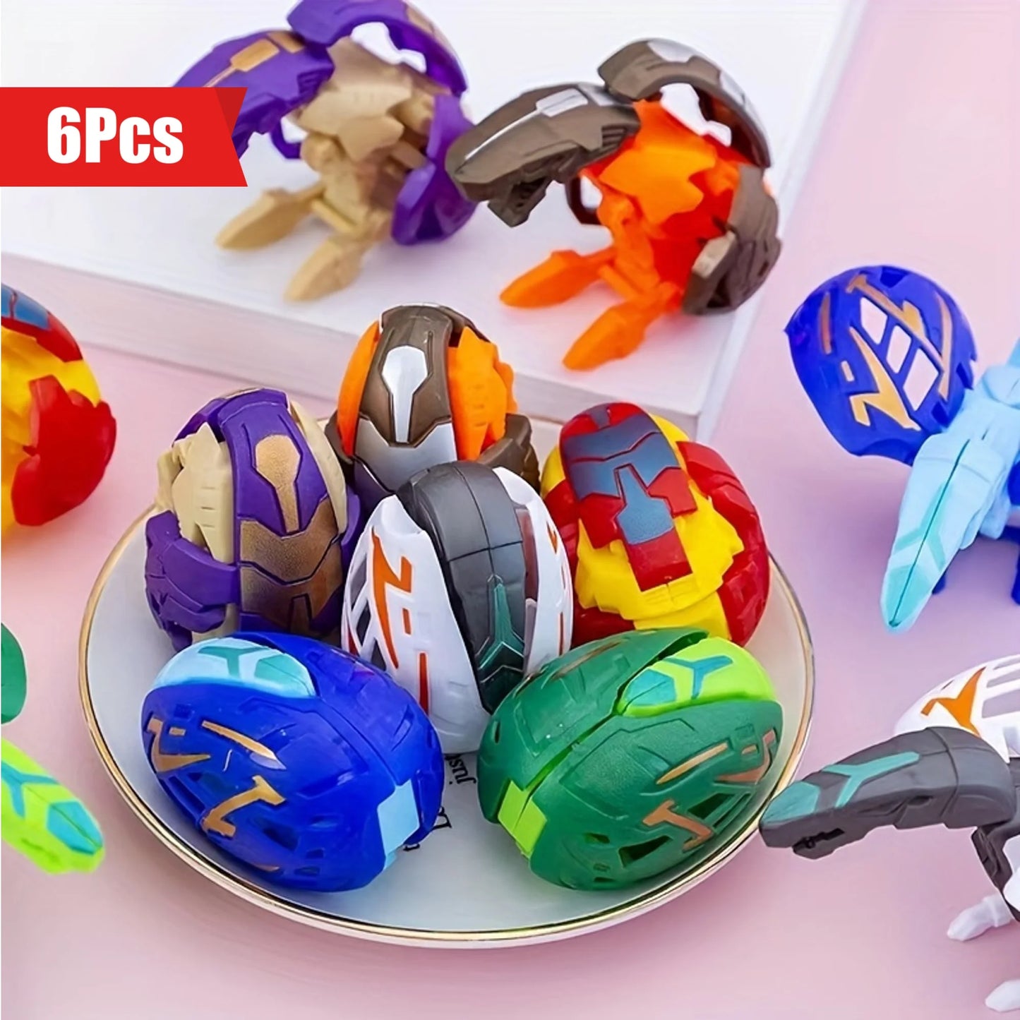 6Pcs Dinosaur Transformer Robot Toy - Color Changing, Easter Eggs, Holiday