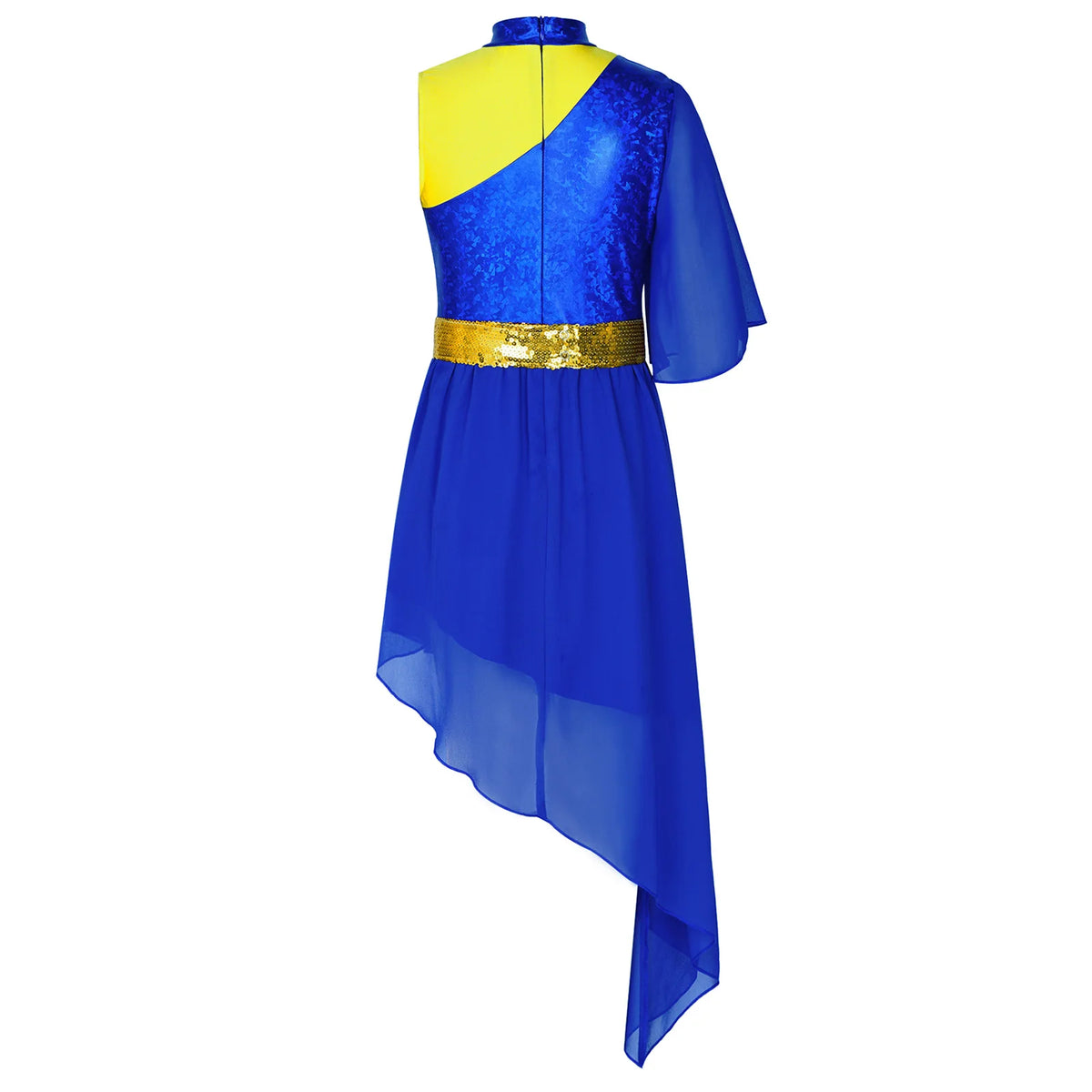 Kids Girls Lyrical Contemporary Worship Liturgical Praise Dance Dress Flare Sleeve Sequin Splice Dress Performance Costume