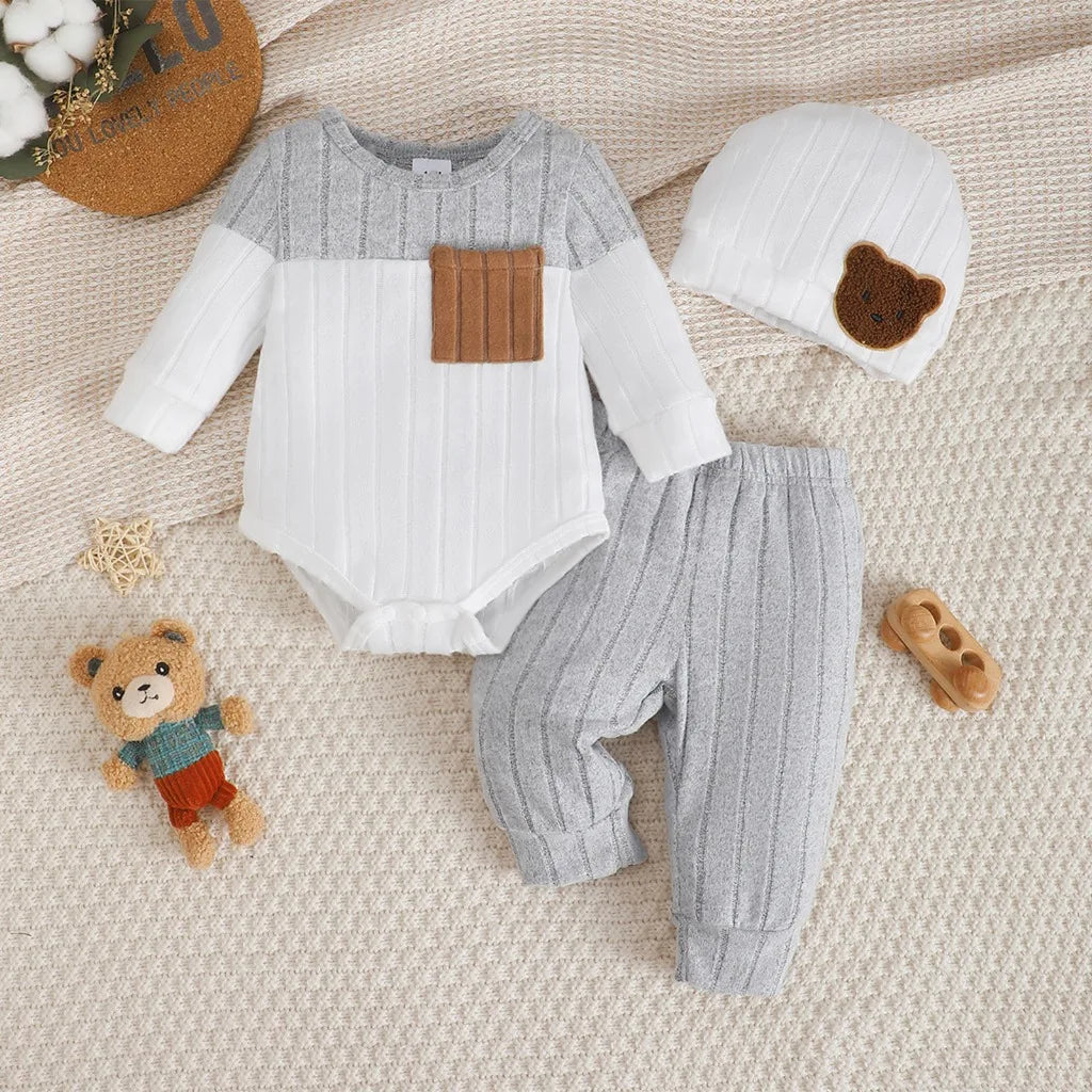Boy Color Blocked Pants Set with Hat for Infants