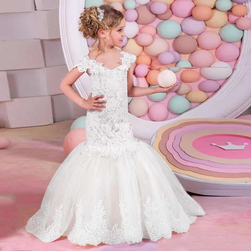 Baby Flower Girl Dress Kids Lace Long Evening Children Dresses for Wedding