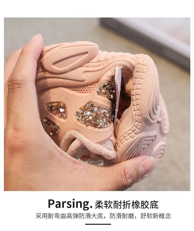 2022 Spring Fashion Women Sneakers Kids Toddler Girl Shoes Rhinestones Glittering Childen Outdoor Leisure Sports White Shoes Red