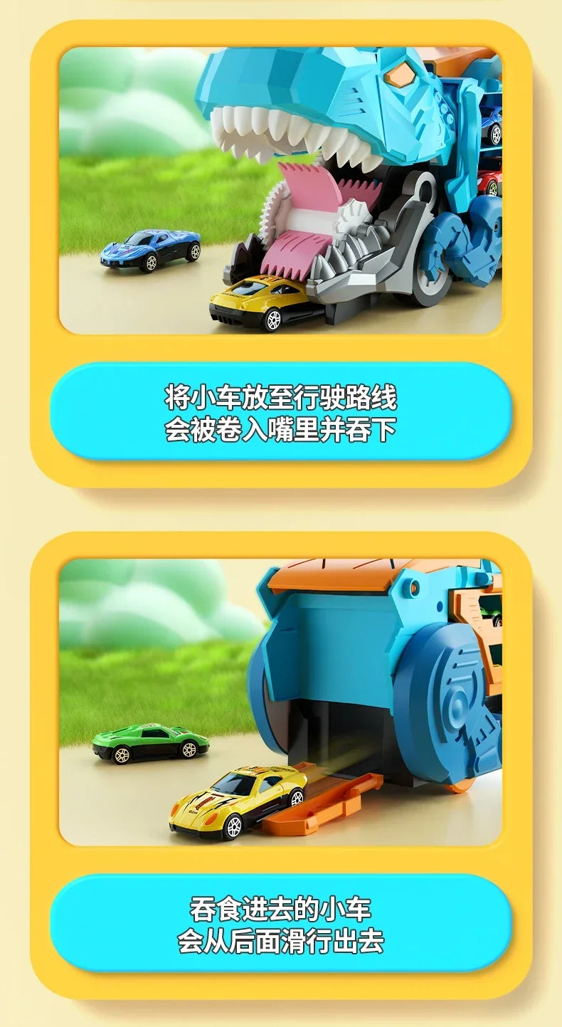 Dinosaur Toys for Kids Boys Ages 3-5, Car Track Set Dinosaur Transport Truck with Diecast Cars