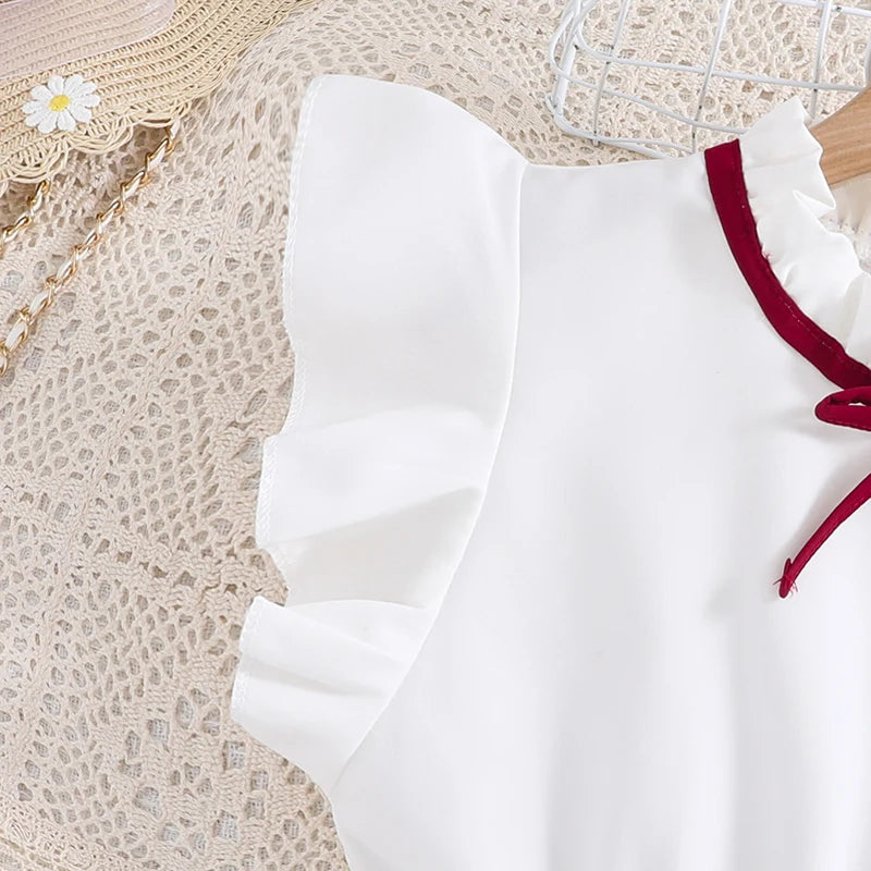 Emma Kids Dress for Girls with Pleated Skirt and Bow Tie