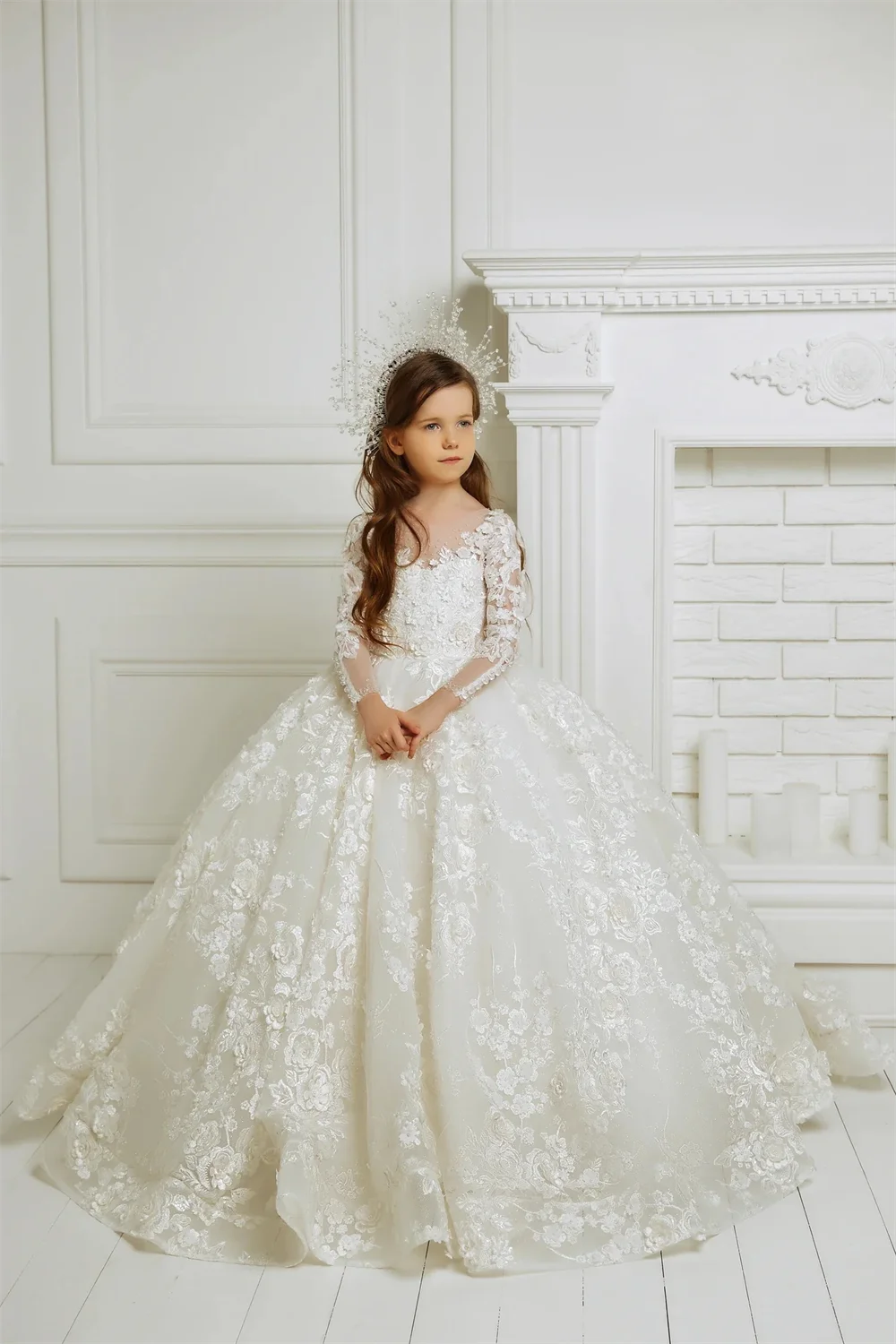 Luxury Flower Girl Dresses Long Sleeve for Wedding Prom Party  Dress