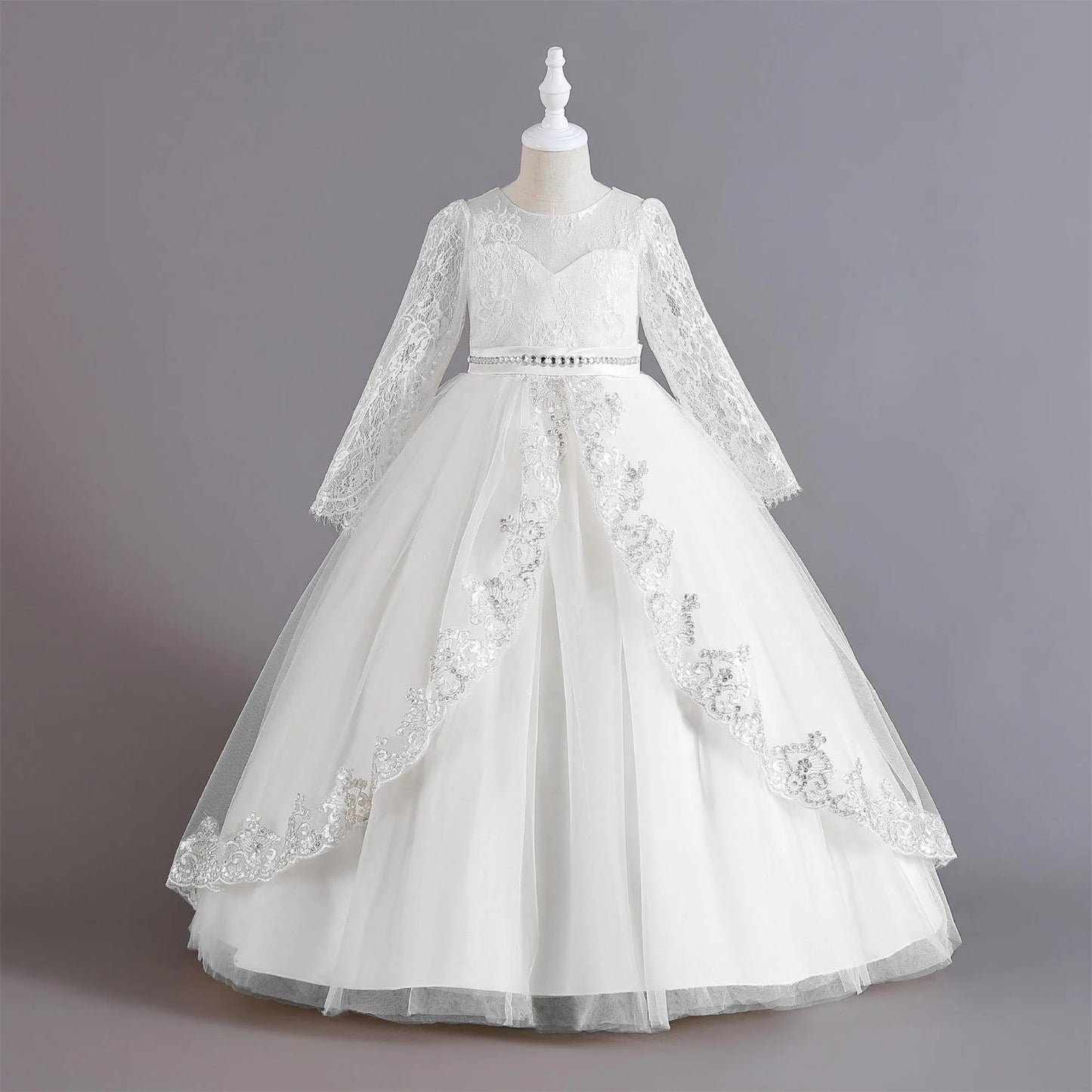 Elegant Baptism Bridesmaid Party Girl Dresses Long Sleeve Princess Dress