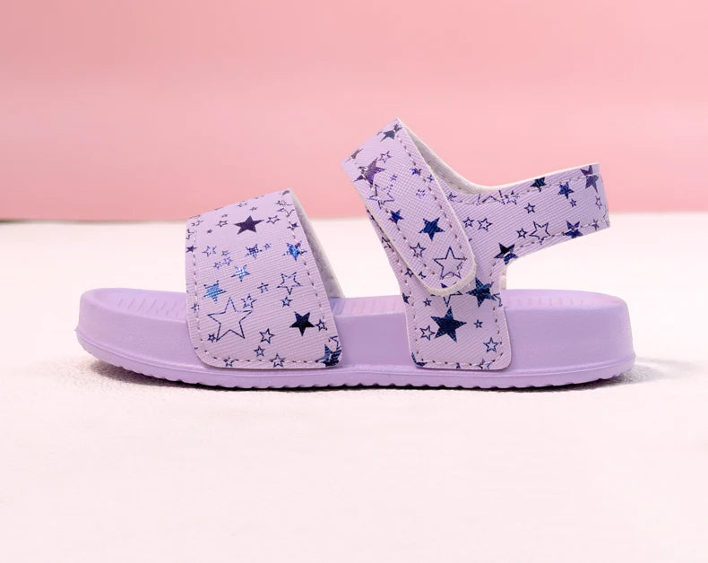 Girls' Shiny Star Outdoor Sandals Summer Printed Soft-Soled Non-slip Slippers Open-Toe Durable Baby Beach Shoes