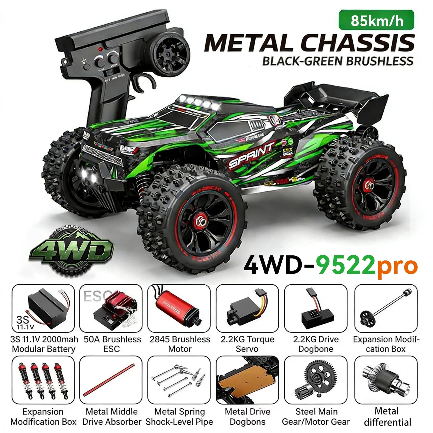 Professional 1:16 Racing Car 9522 for Boys High Speed 50KM/H 85KM/H Remote Control Car Toy