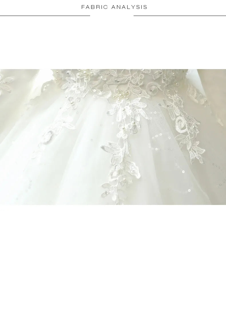 Baby Girl Wedding Dress Long Sleeve Newborn Girls Christmas Princess Gowns Beads Lace Infant Kids 1 Year Birthday Baptism Dress