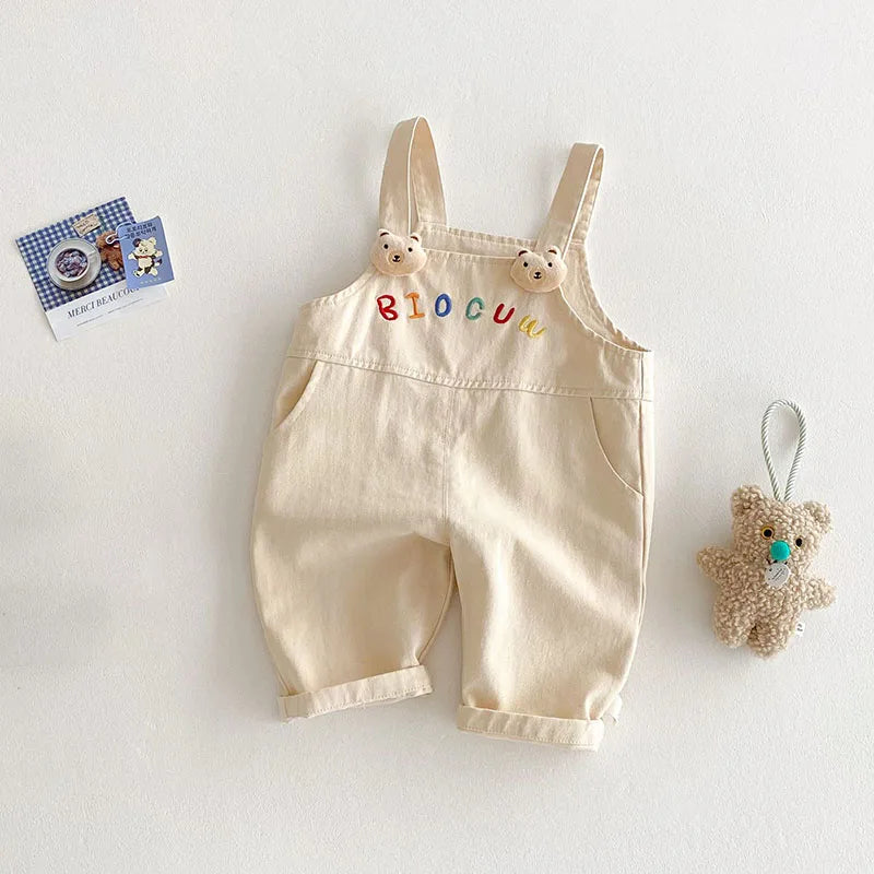 Bear Embroidered Overalls Jumpsuit