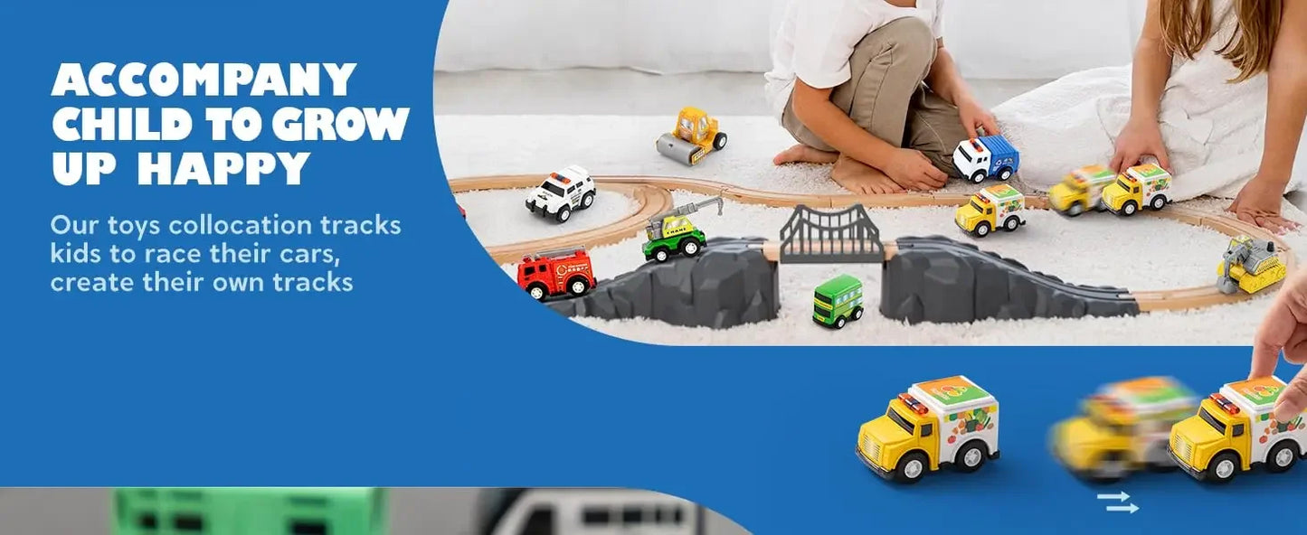 JOYFY 18 Pcs Pull Back City Cars and Trucks Toy Vehicles Set