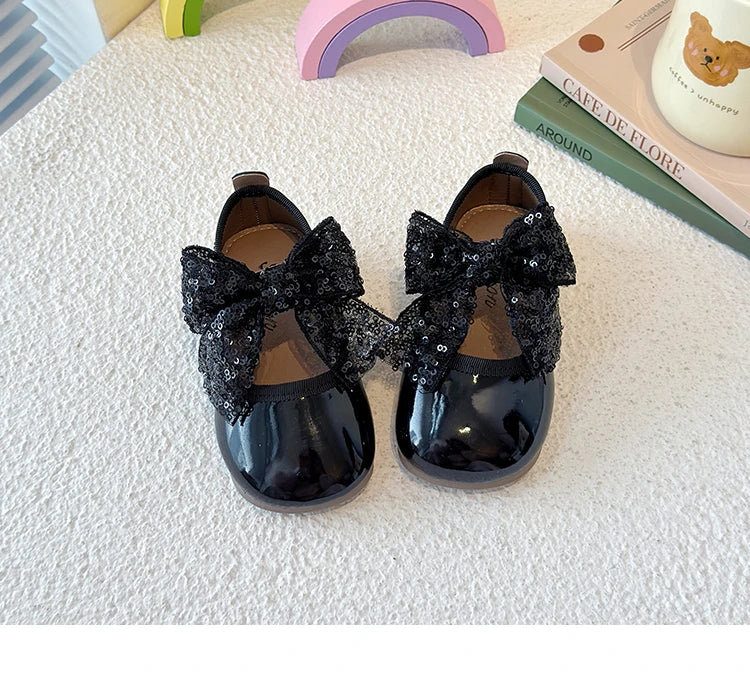 Girls Dance Performance Shoes Black Kids Princess Shoes Mesh Lace Bow 2025 New Girls Flat Shoes Round Toes Elegant Ins Trendy