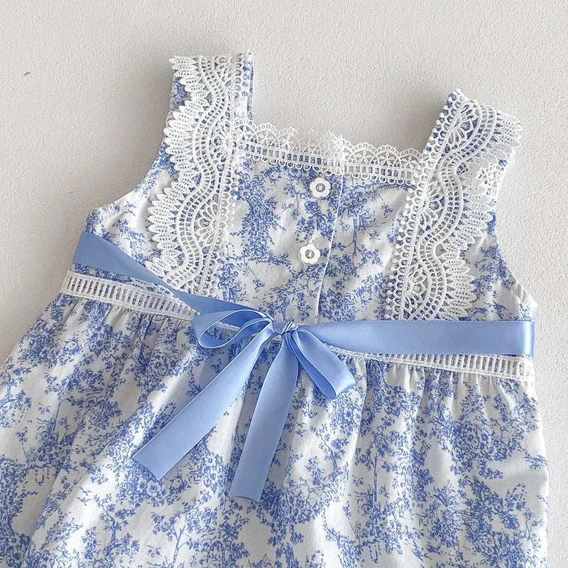 Printed Lace Shoulder Romper