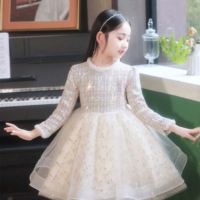 Girl's Dress Entry Lux Elegant Princess Dress Host Piano Playing Flower