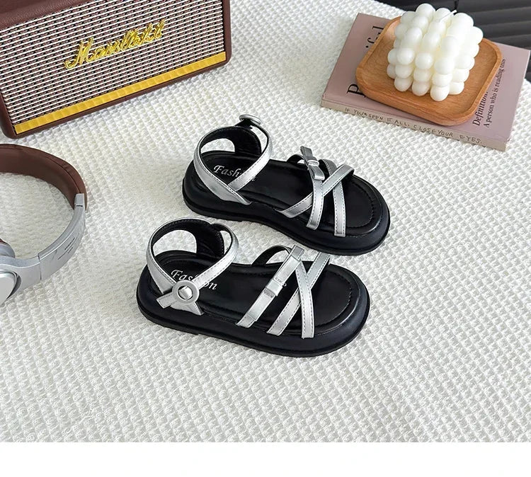 Girls Beach Shoes Bow-knot 2025 Summer Brand New Soft Open Toes Fashion Kids Sandals Princess Sweet Style Anti-slippery Shoes