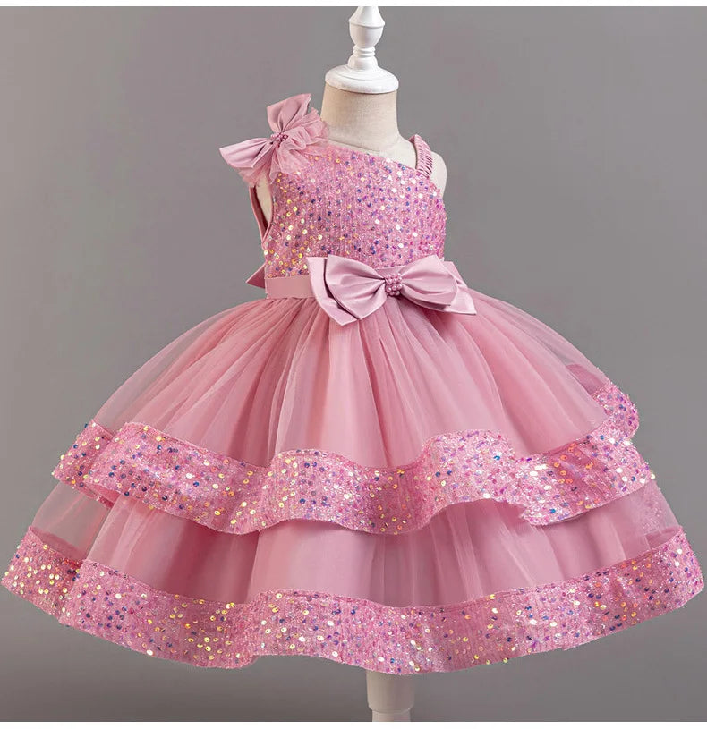 New Girl Dress Sequin Dresses Exquisite Simple Summer Skirt Fashion Evening Dress One Year Old Banquet Retro Princess Dress 2025