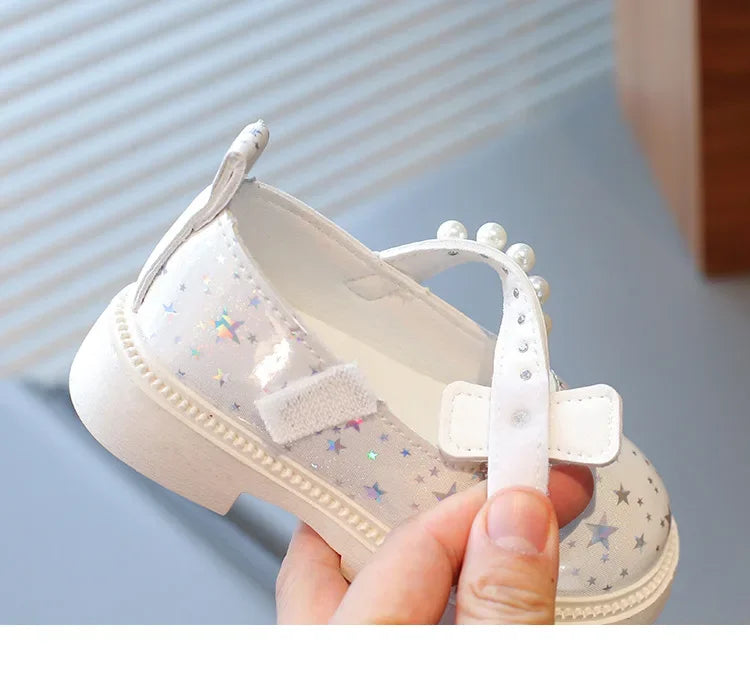 2025 Shoes NewGirls Leather Shoes for Party Wedding Kids Princess Rhinestones Shoes with Bow-knot Fashion Children