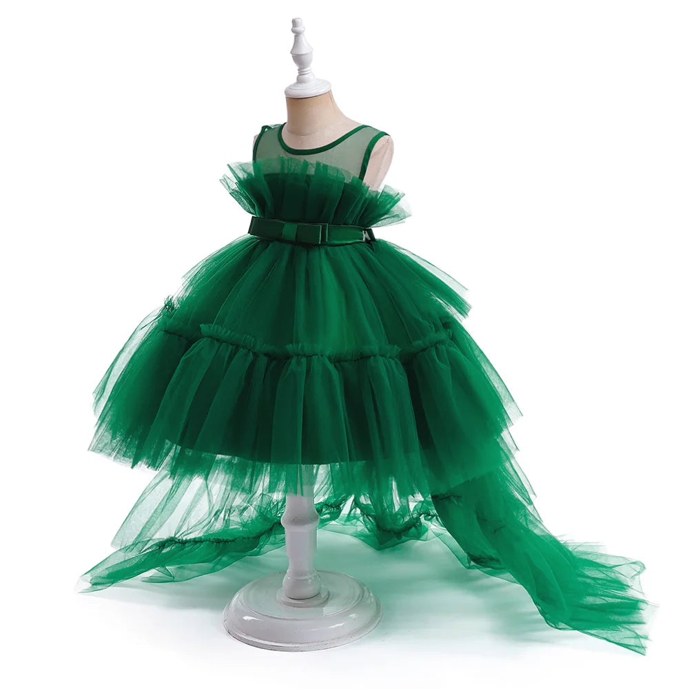 Summer Baptism Bridesmaids Party Baby Girls Dresses Tulle Trailing Wedding Birthday Princess Dress