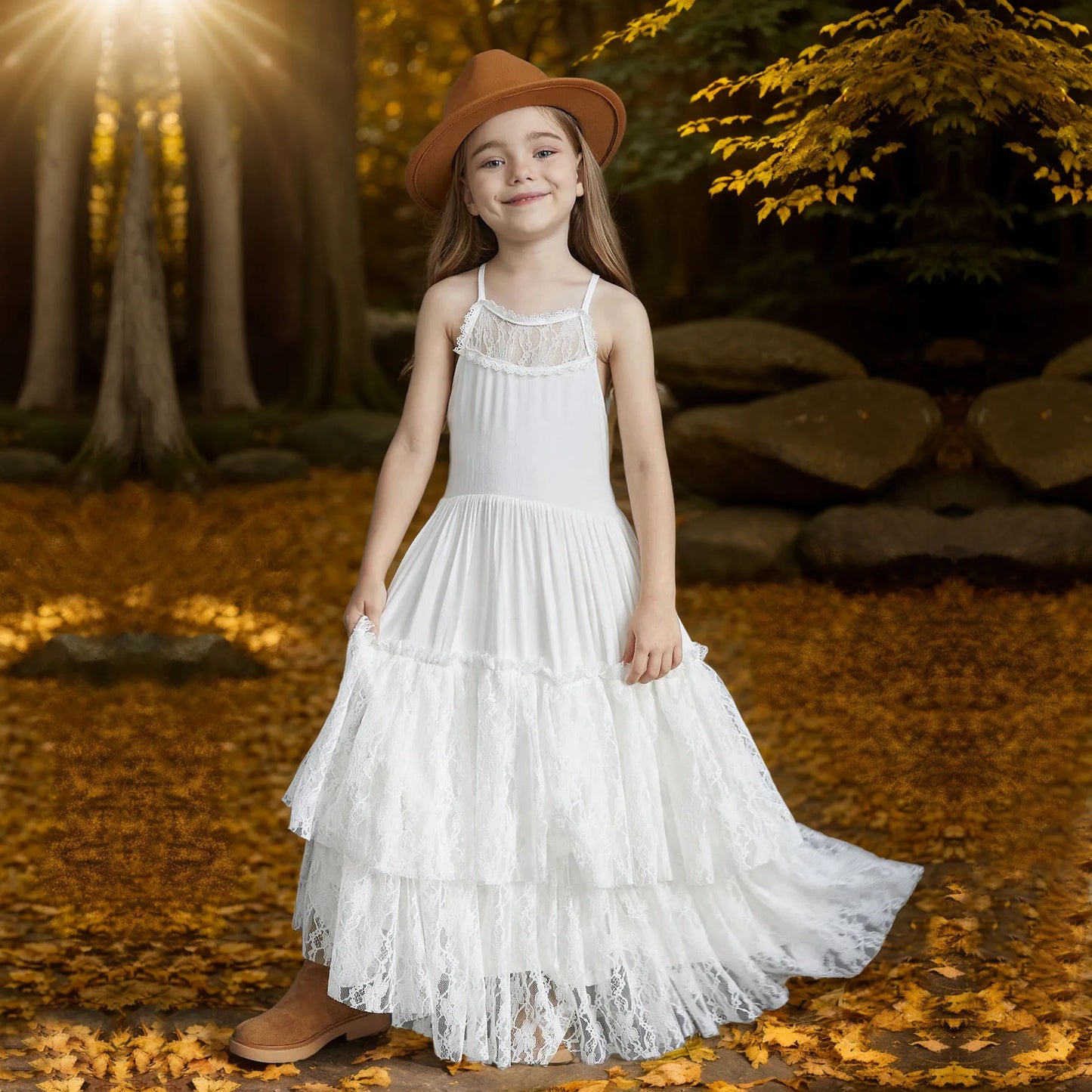 New Girl Lace Chiffon Backless Long Dress Wedding Flower Girl