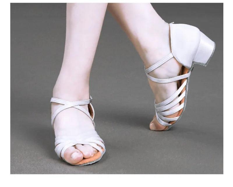 Girls Latin Dance Shoes Low Heel Soft Sole Beginner Kids Ballroom Practice Training Stage Girls Performance Dancing Footwear