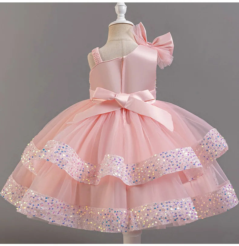 New Girl Dress Sequin Dresses Exquisite Simple Summer Skirt Fashion Evening Dress One Year Old Banquet Retro Princess Dress 2025