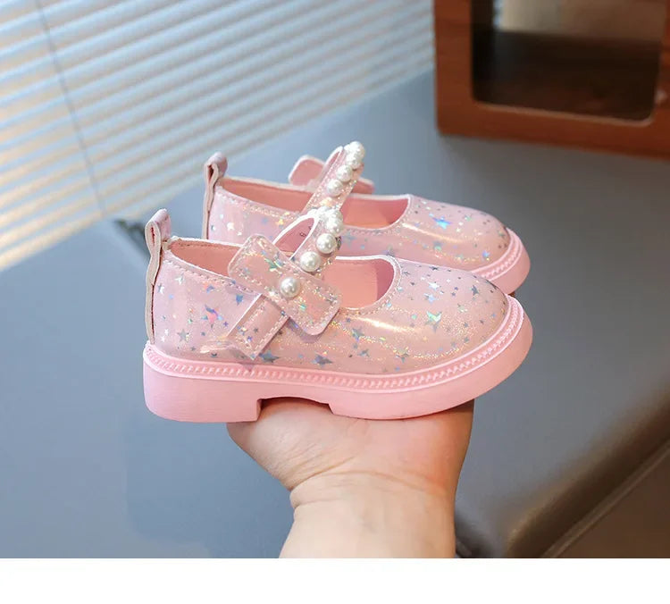 2025 Shoes NewGirls Leather Shoes for Party Wedding Kids Princess Rhinestones Shoes with Bow-knot Fashion Children