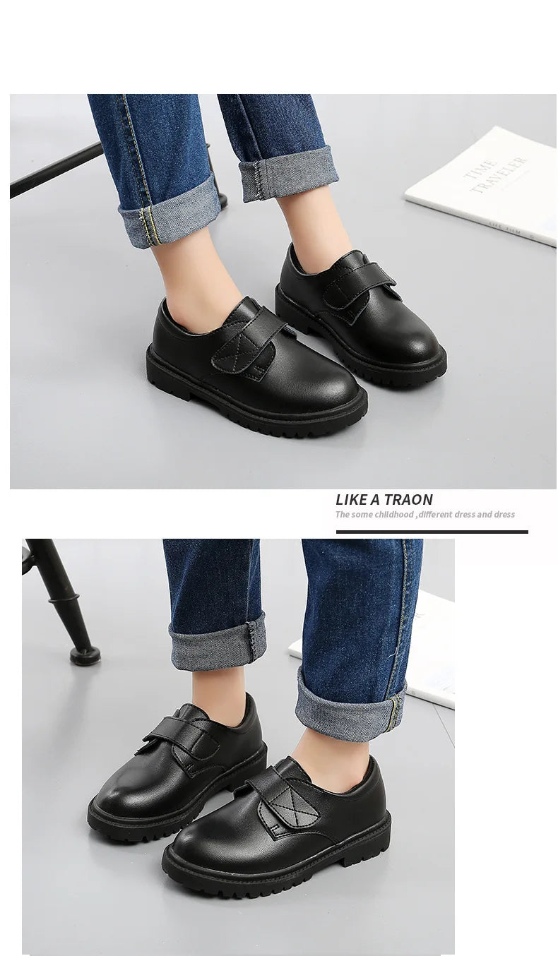 Boys Shoes Children Leather Shoes For Big Kids Teenagers Size 27-38 For Big Boy Formal Wedding Shoes British Style Simple Black