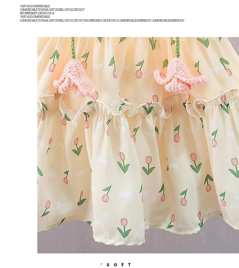 Baby Girl Summer Dress Sweet Floral Pattern Halter Dress Korean Version of The Lovely Baby Girl Princess Dresses
