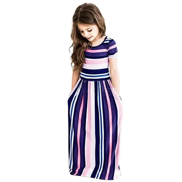 Baby Girl Striped Print Long Dress Toddler Girls Bohemian Flower Dress