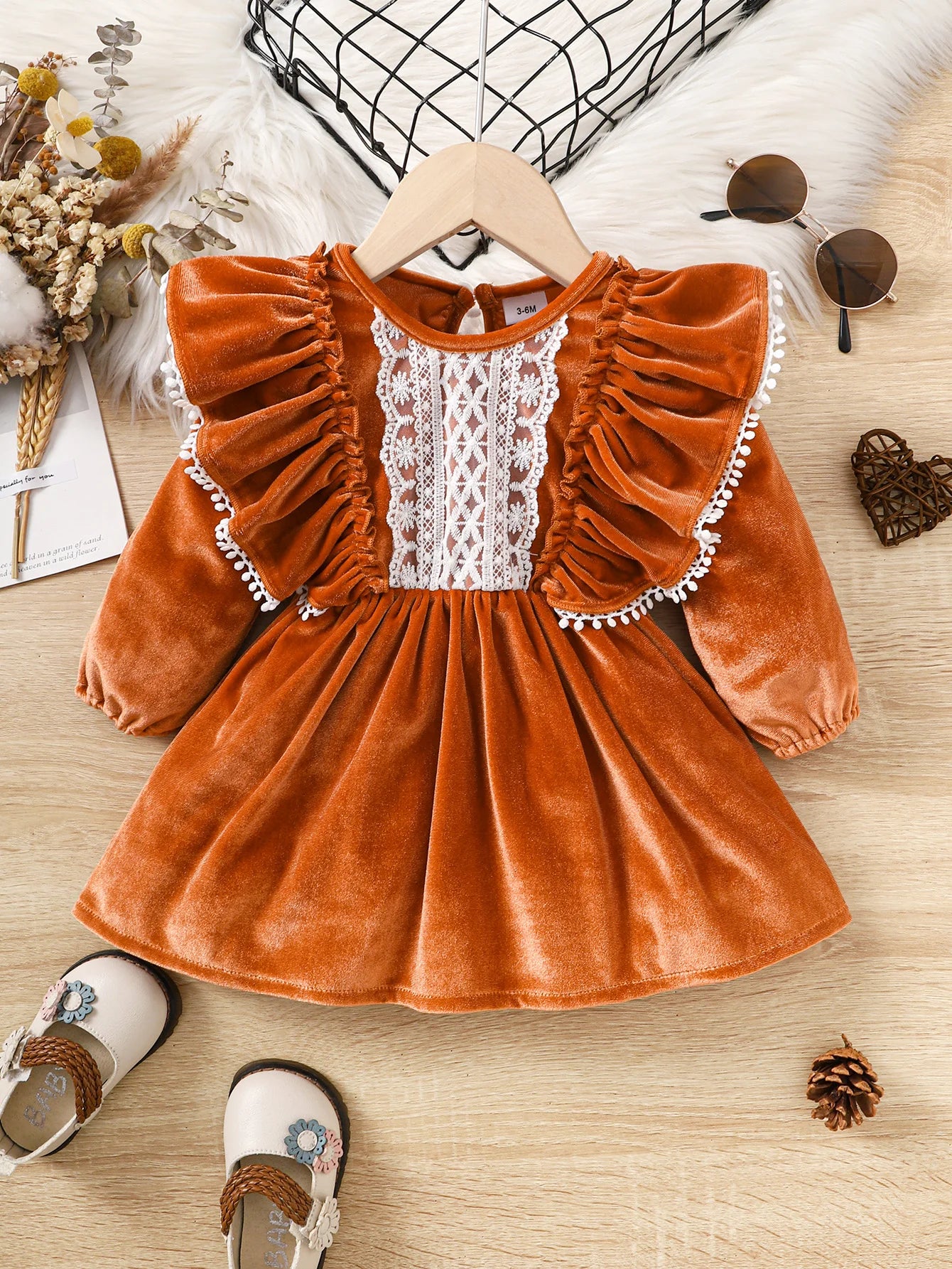 Party Skirt Baby Girl Long Sleeve Ruffle Satin Finish Dress