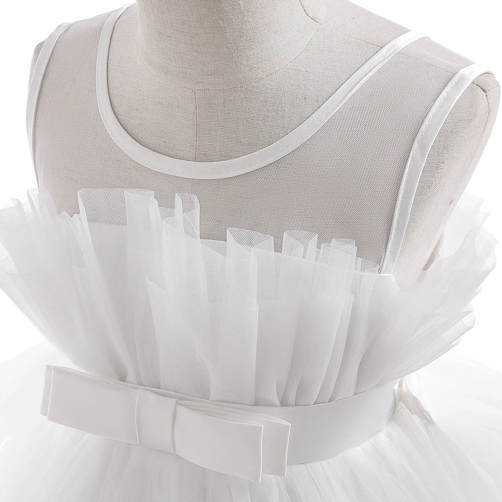 Summer Baptism Bridesmaids Party Baby Girls Dresses Tulle Trailing Wedding Birthday Princess Dress