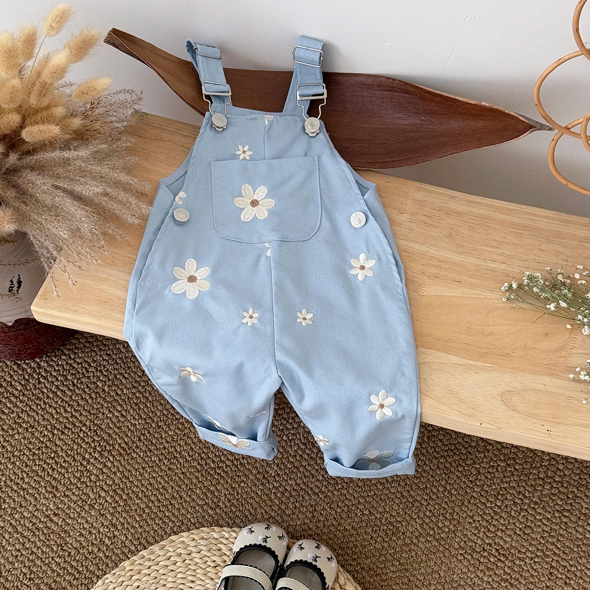 Blue Flower Embroidery Jumpsuit