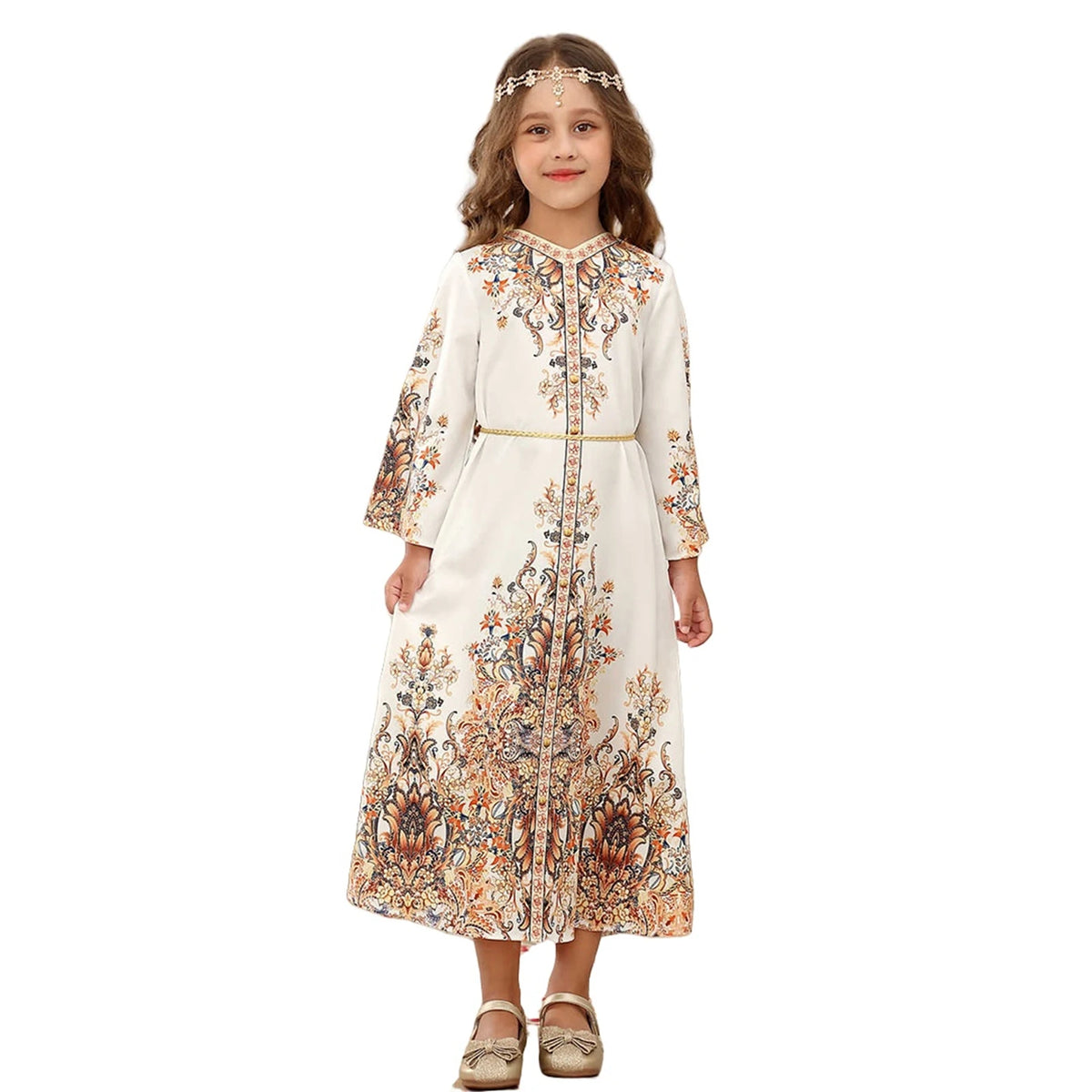 Girl's Arabian Turkish Dubai Robe Girls Long Dresses Gowns Printed Dresses Middle East Fashionable Children Dress