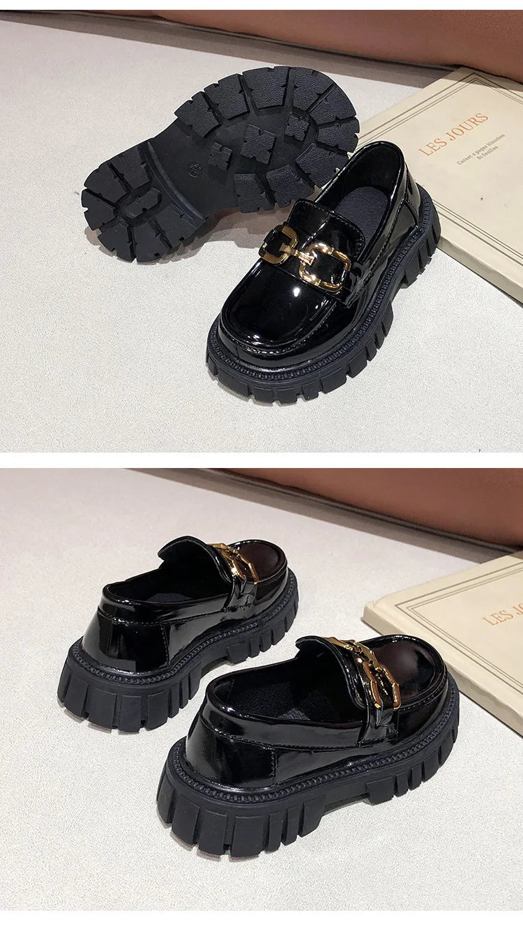 Girls Leather Shoes For School Party Wedding Kids Black Loafers Slip-On Children Flats British Style Elegant Princess Shoes