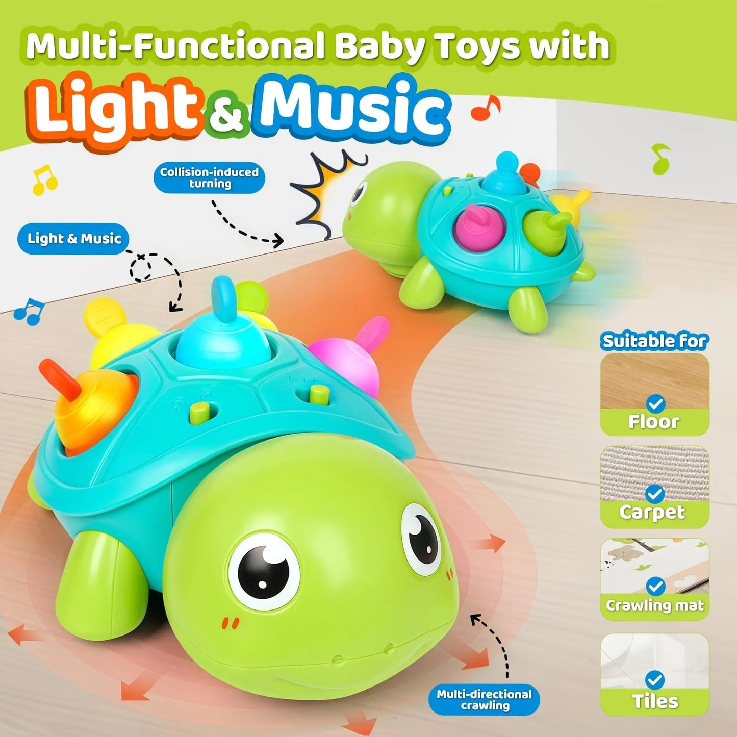 Baby Musical Turtle Toy for Tummy Time & Crawling Fun