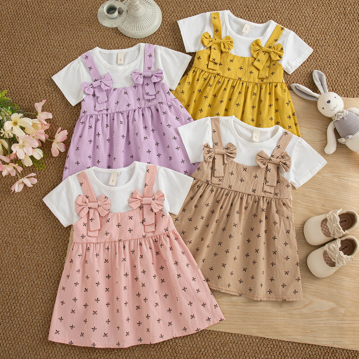 Baby Dress Summer Cotton Short-Sleeve Bow-Tie Baby Girls Dress