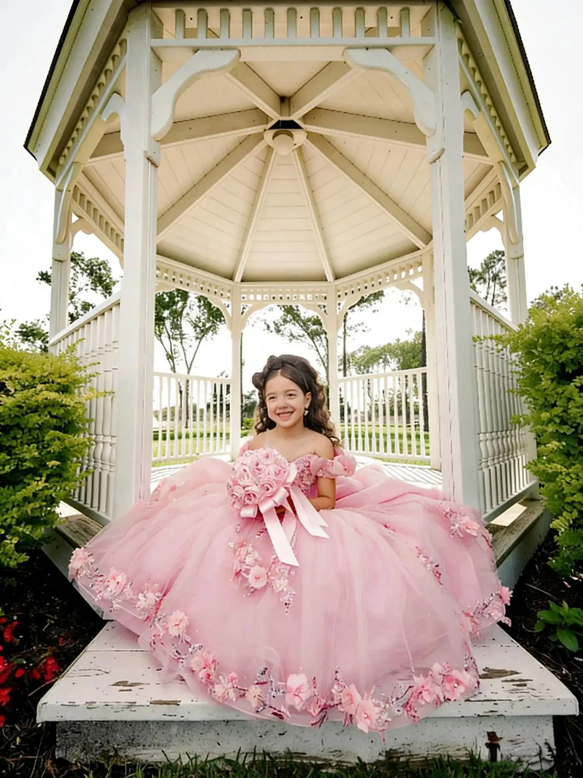 Girl Gown Flower Girl Dress for Wedding Off The Shoulder Applique Tulle Puffy
